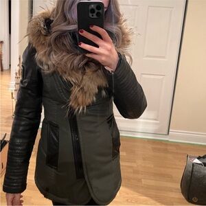 Rudsak Black and Army Green Fur-Trimmed Jacket